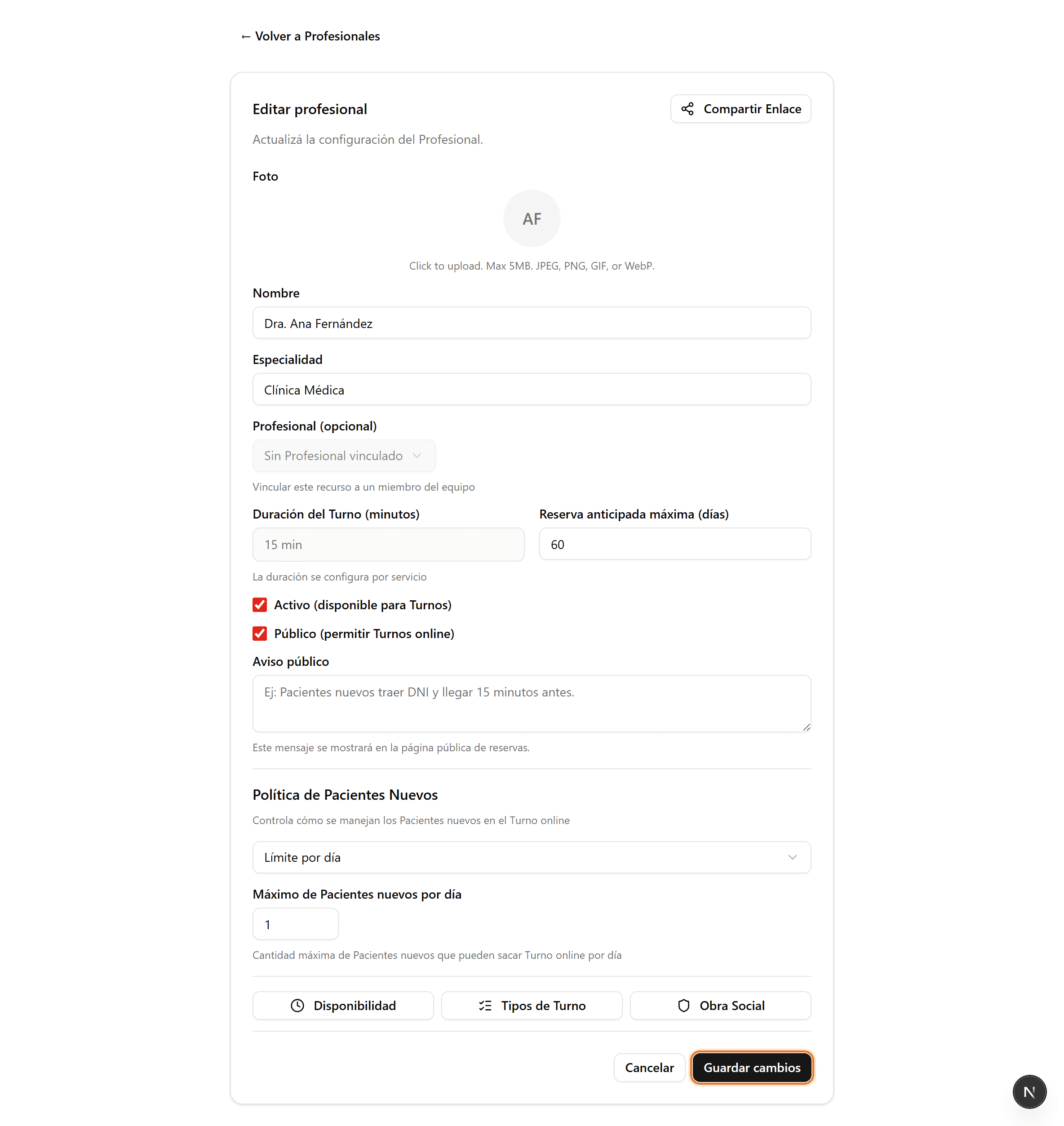 Botón Guardar cambios