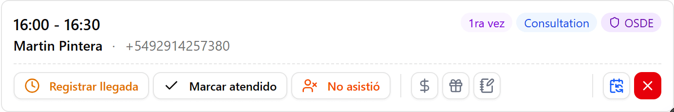 Tarjeta de turno mostrando la obra social