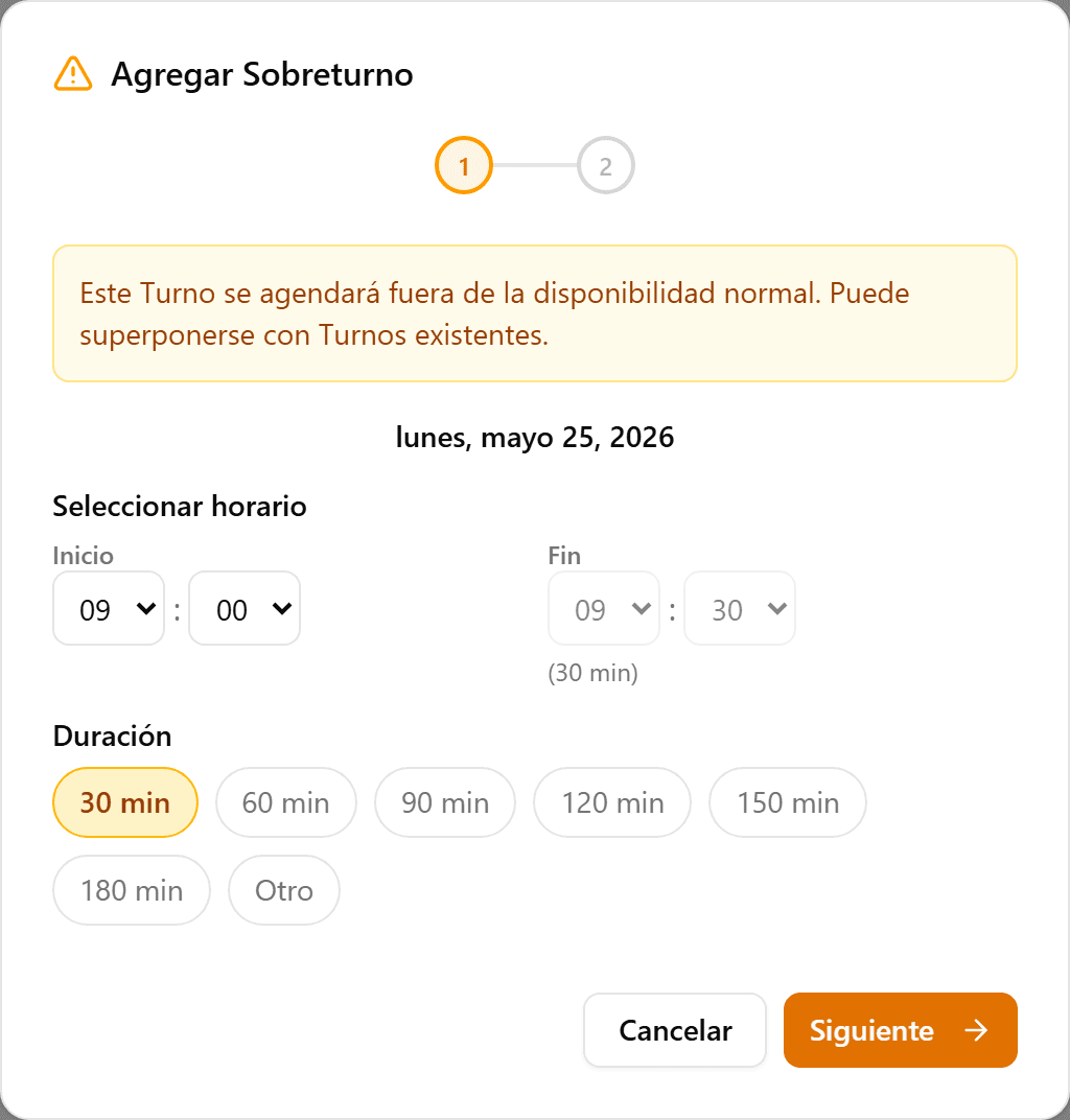 Paso 1 del asistente: selección de horario