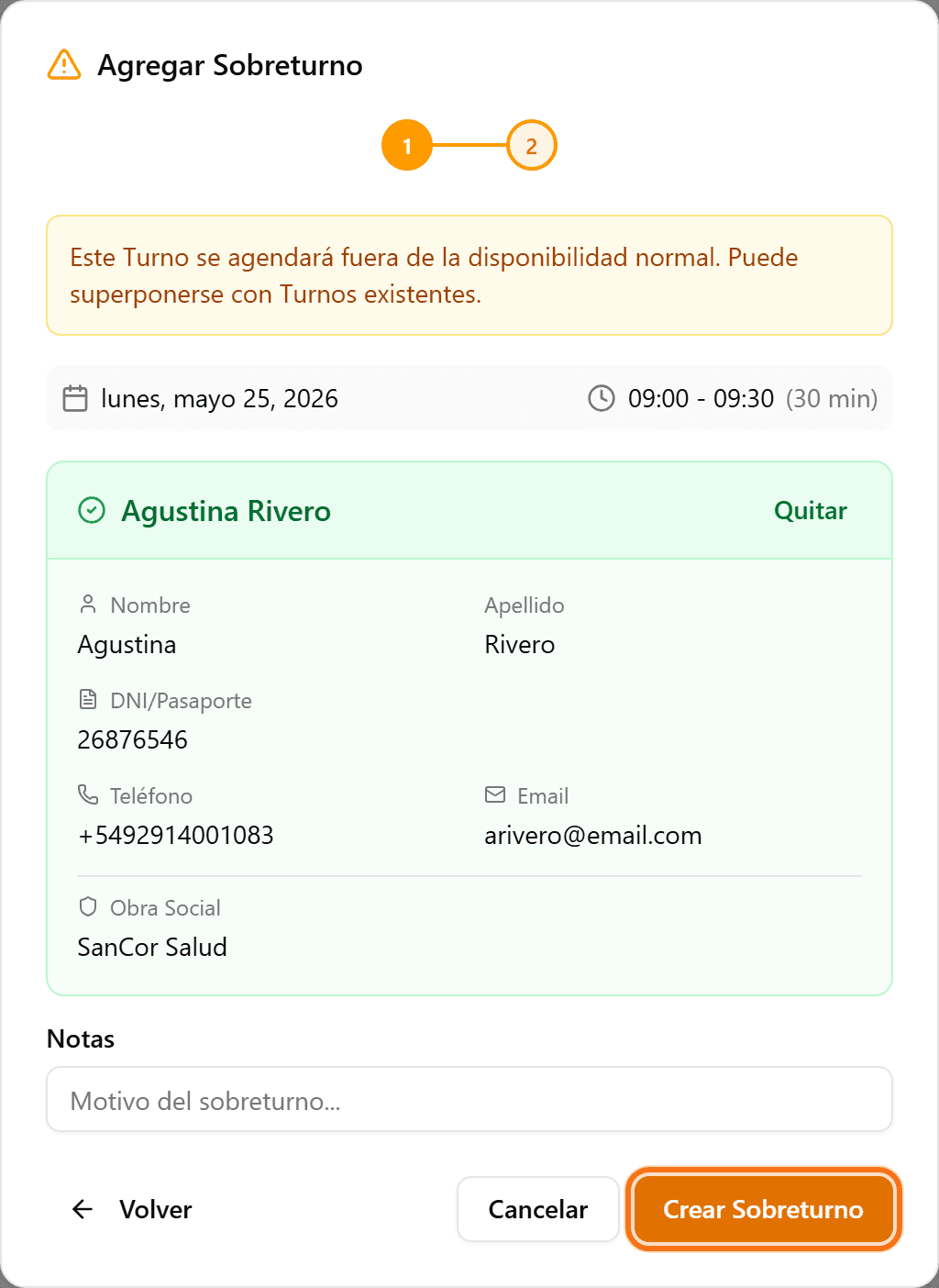 Botón Crear Sobreturno