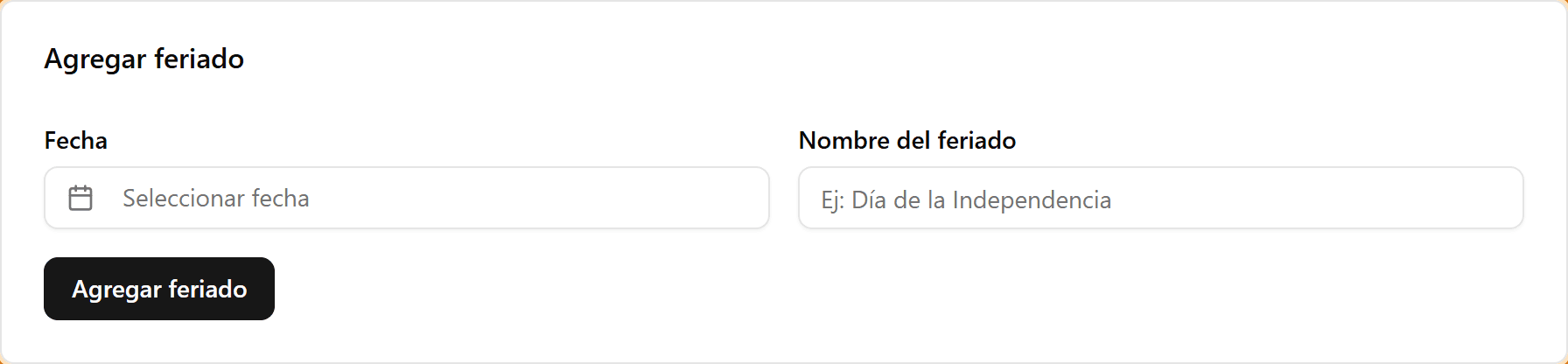 Formulario para agregar un feriado
