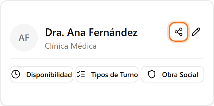 Ícono de compartir en la tarjeta del profesional
