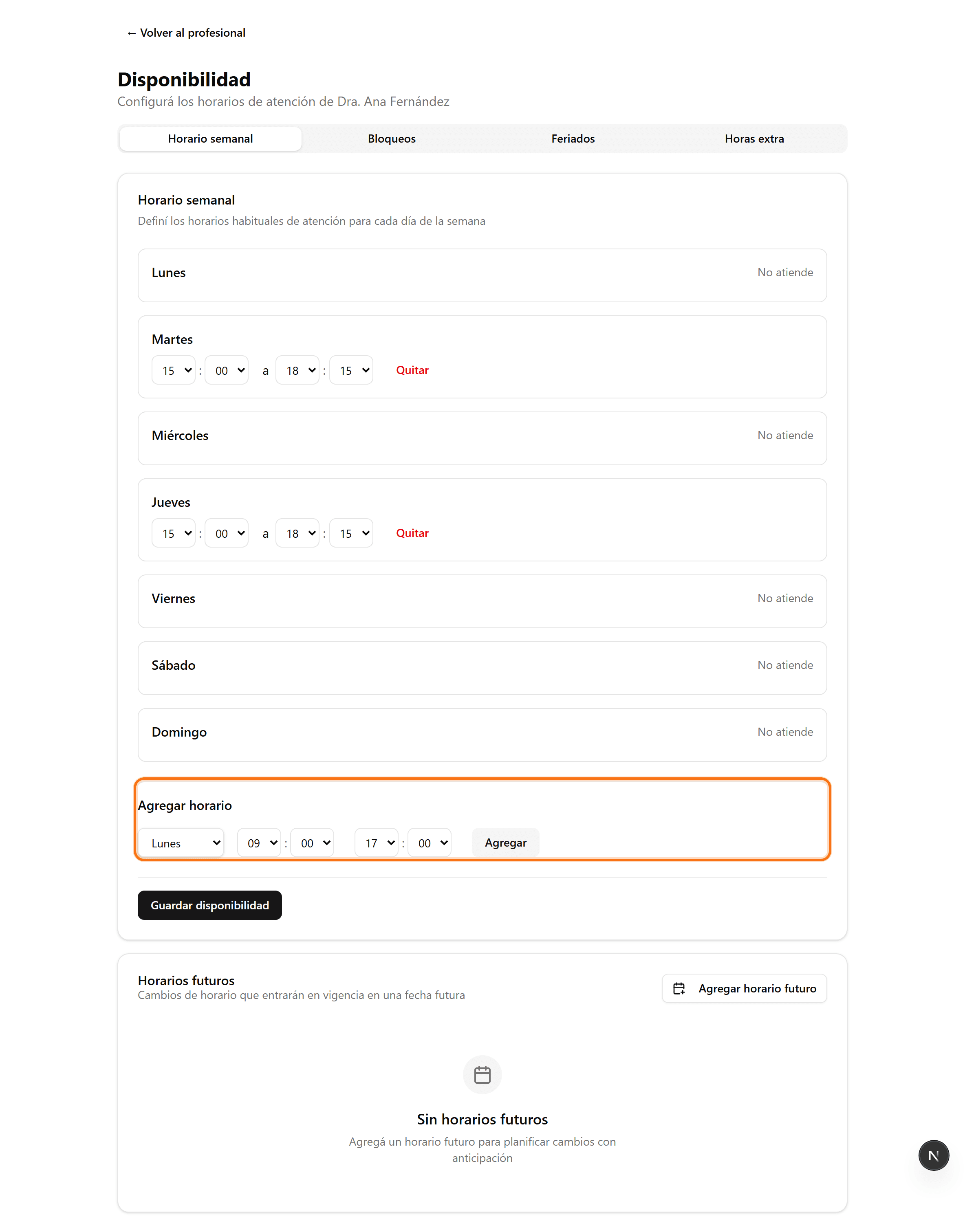 Formulario para agregar un tramo horario