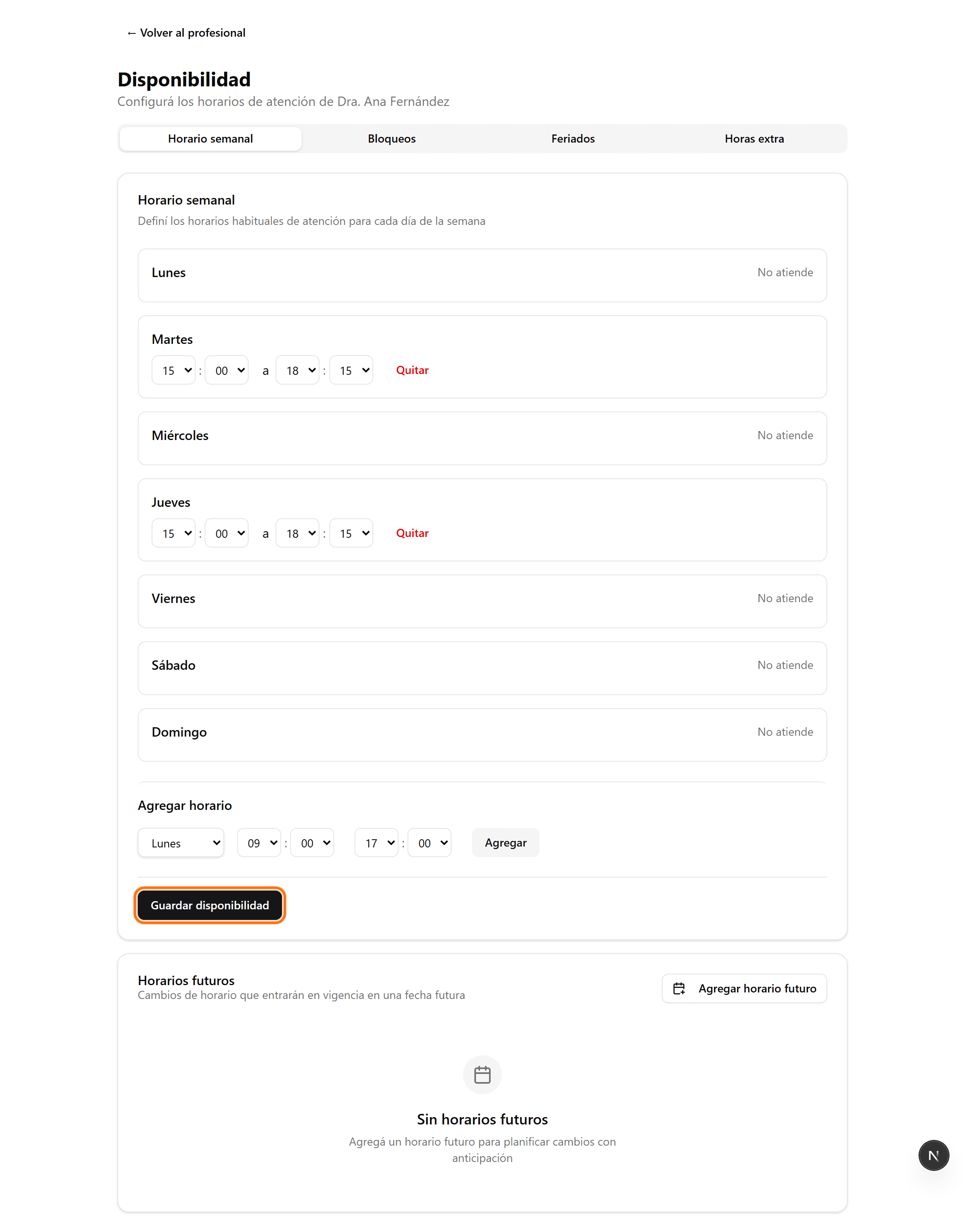 Botón Guardar disponibilidad